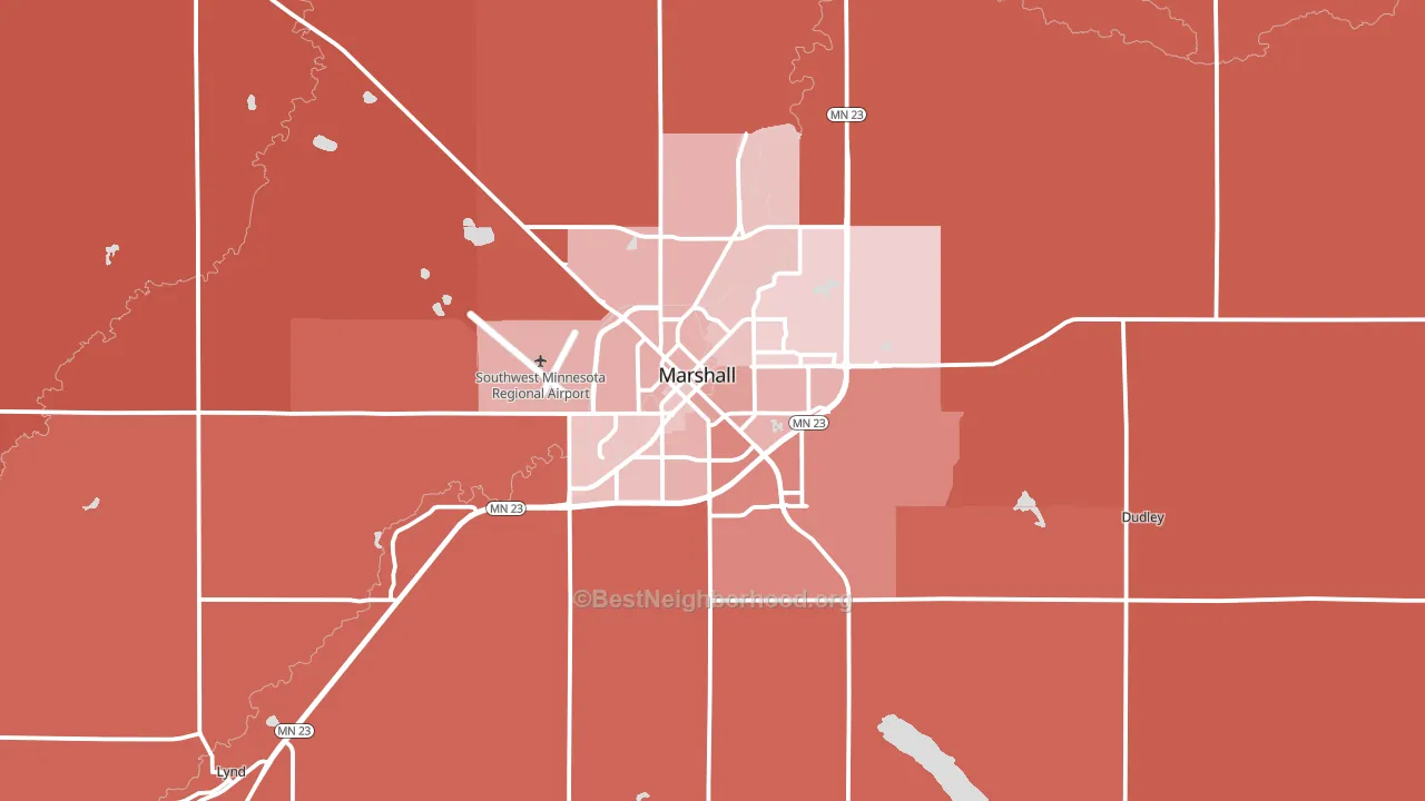 Marshall, MN block-group political-lean map