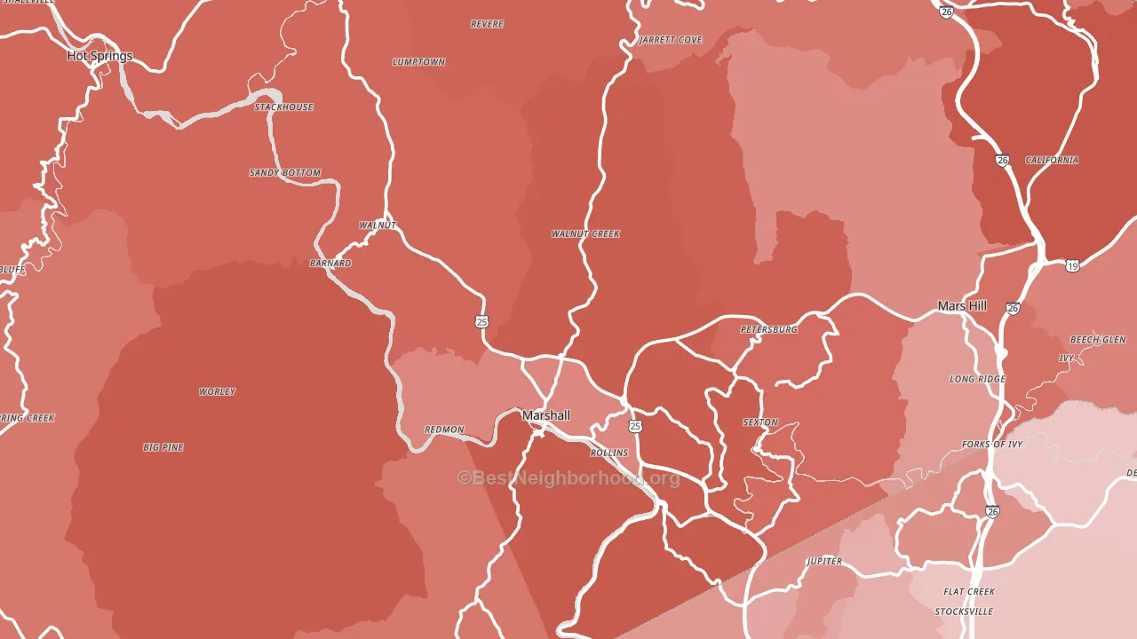 Marshall, NC block-group political-lean map