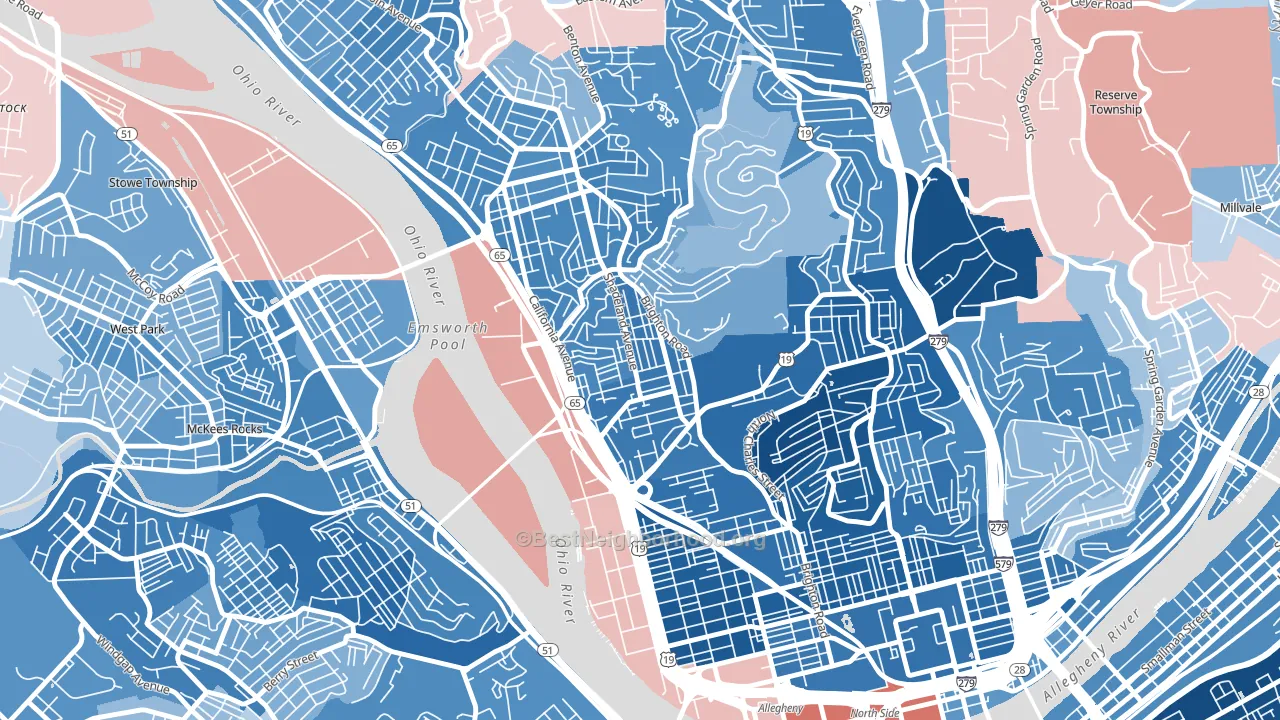 Marshall-Shadeland, Pittsburgh, PA block-group political-lean map
