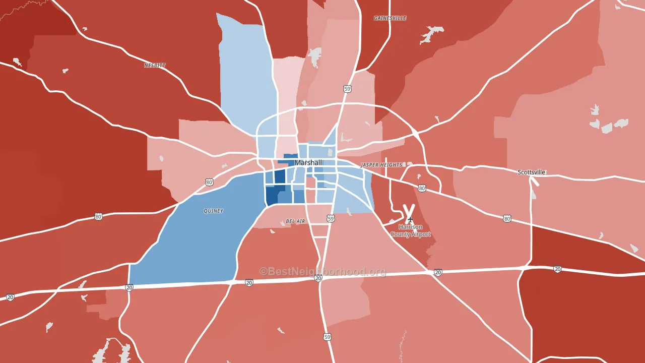Marshall, TX block-group political-lean map
