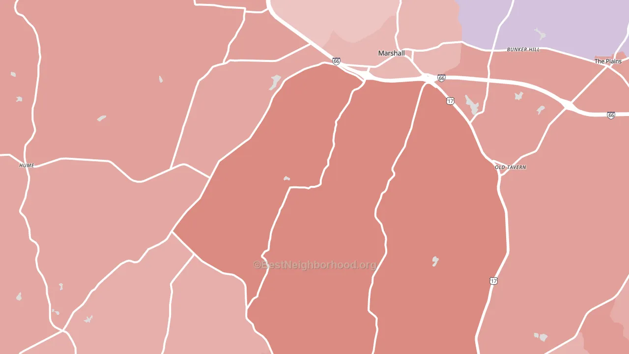 Marshall, VA block-group political-lean map