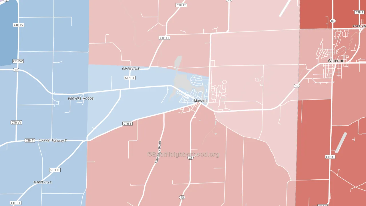 Marshall, WI block-group political-lean map