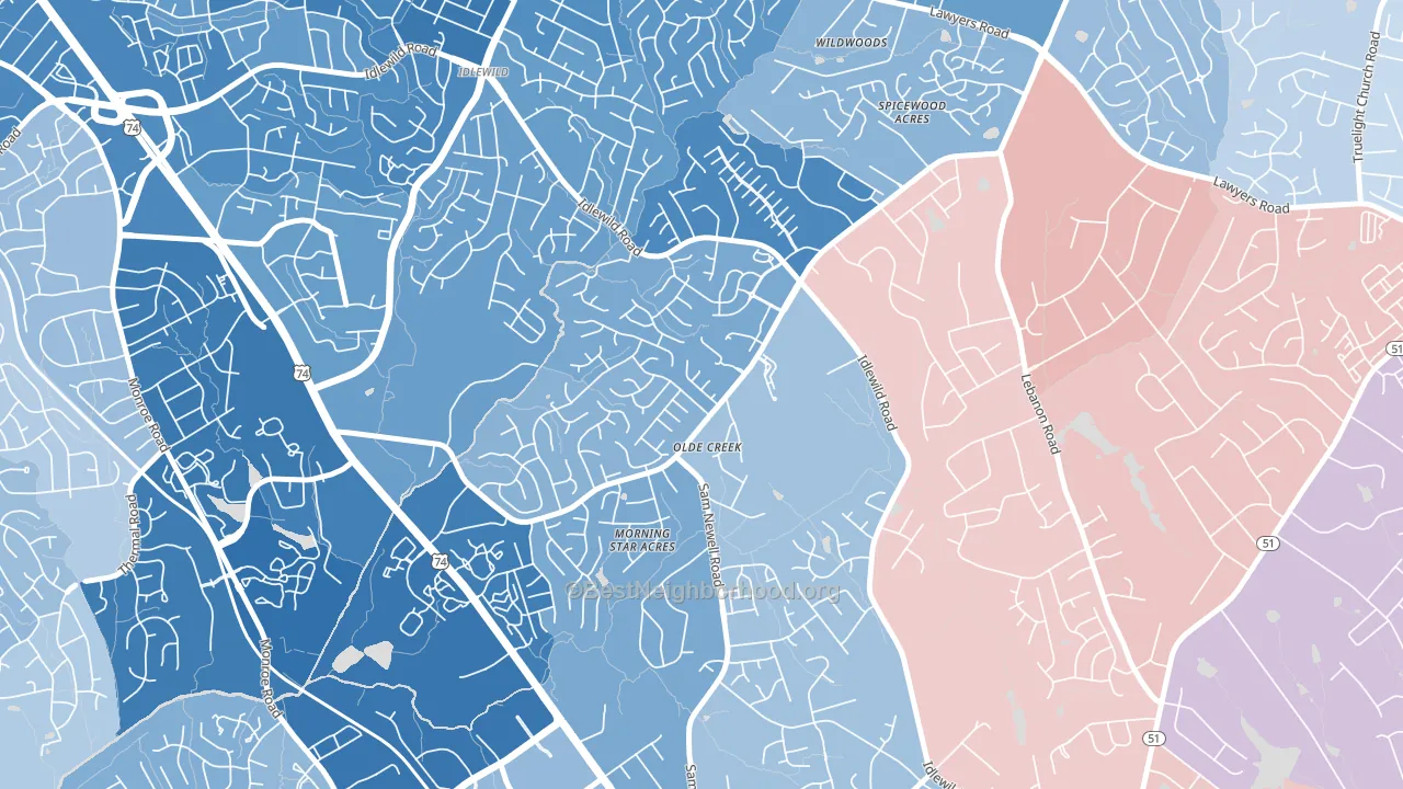 Marshbrooke, Matthews, NC block-group political-lean map