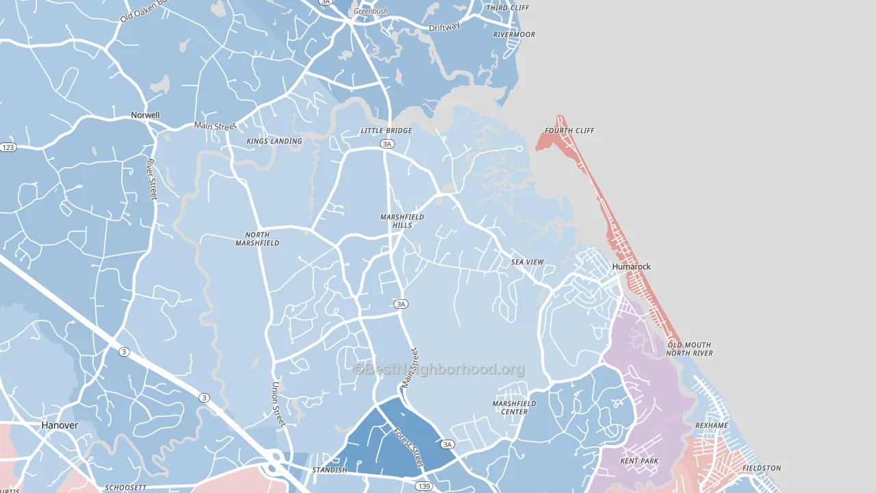 Marshfield Hills, MA block-group political-lean map