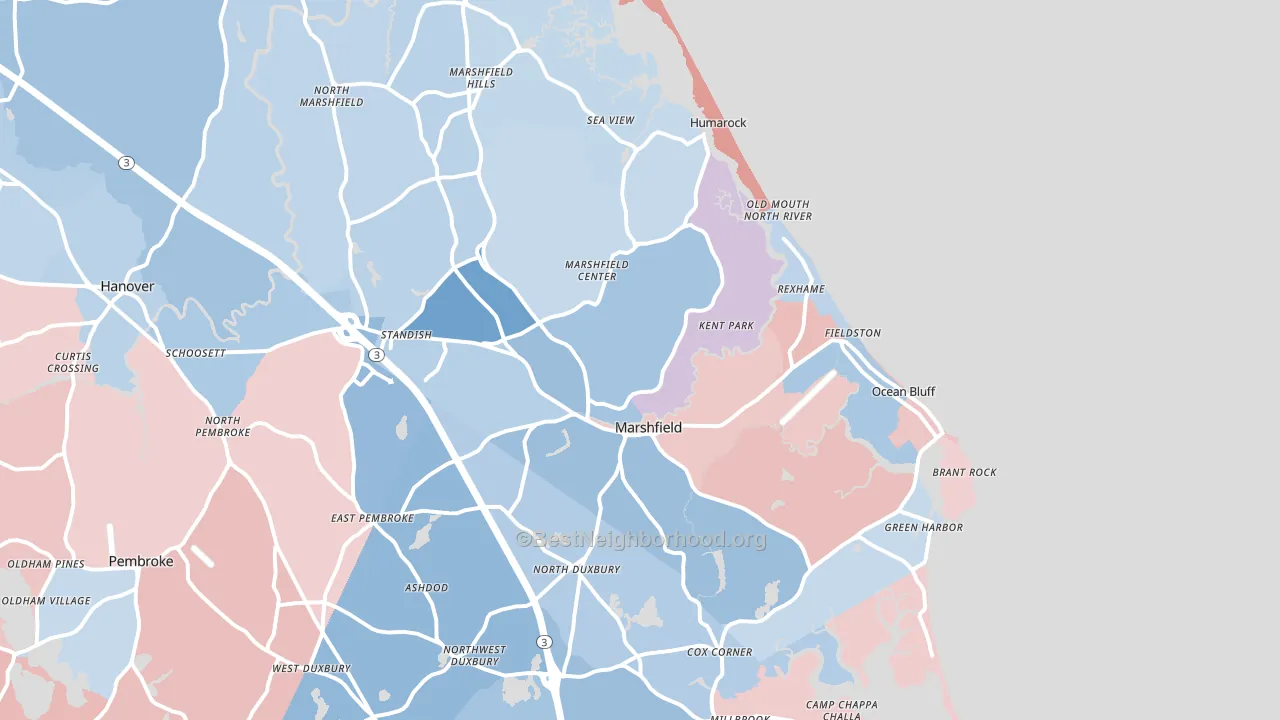 Marshfield, MA block-group political-lean map