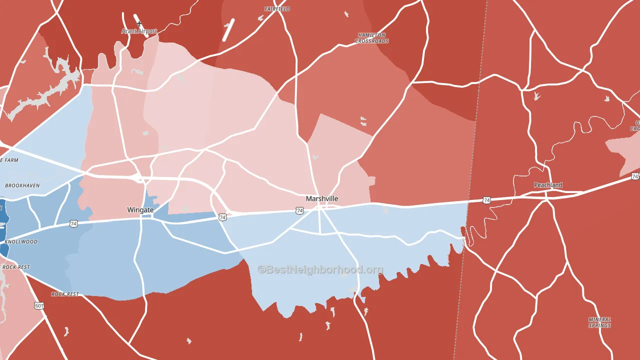 Marshville, NC block-group political-lean map