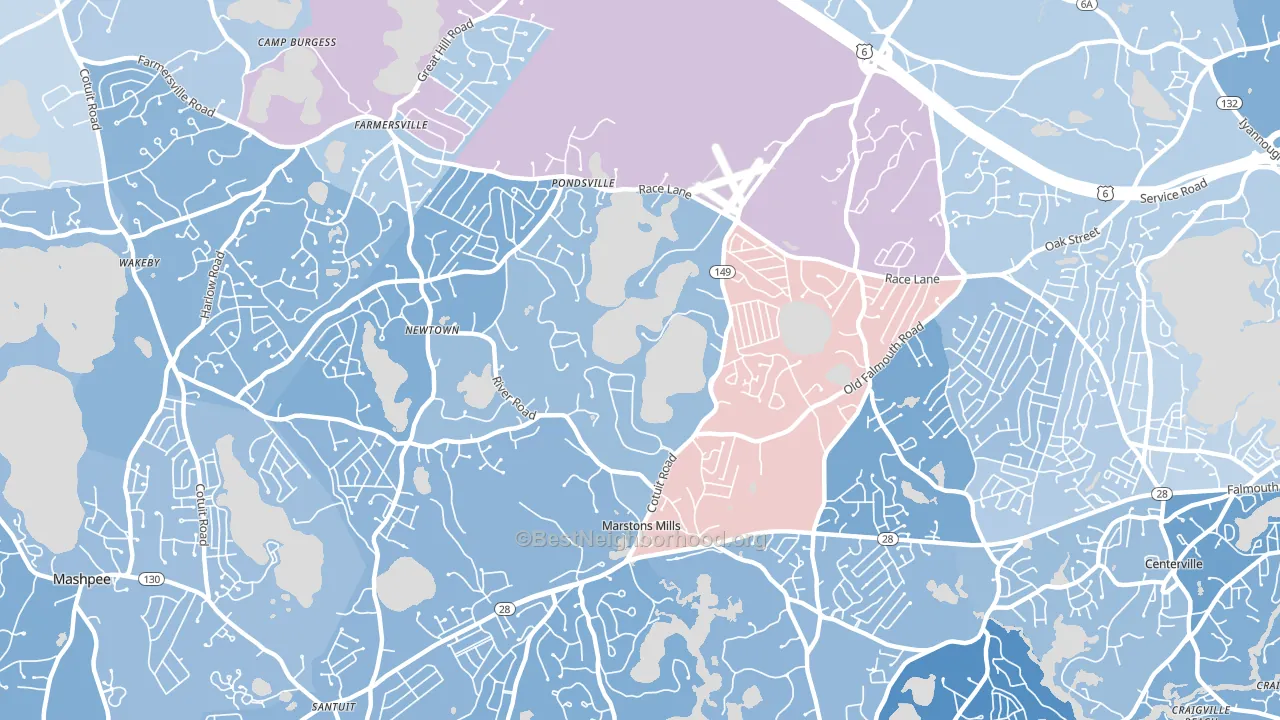 Marstons Mills, MA block-group political-lean map