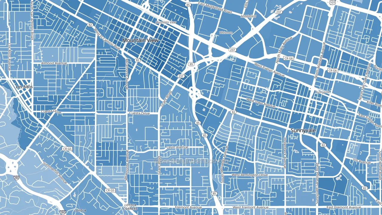 Martens-Carmelita, Mountain View, CA block-group political-lean map