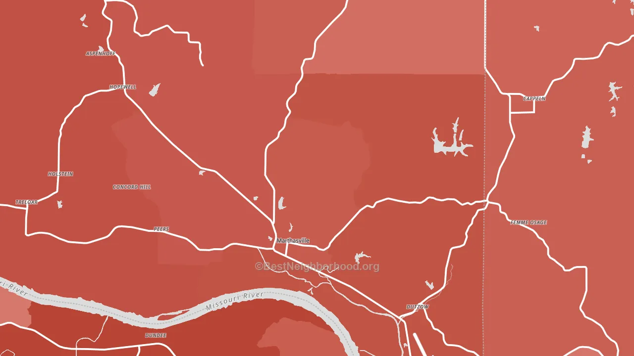 Marthasville, MO block-group political-lean map
