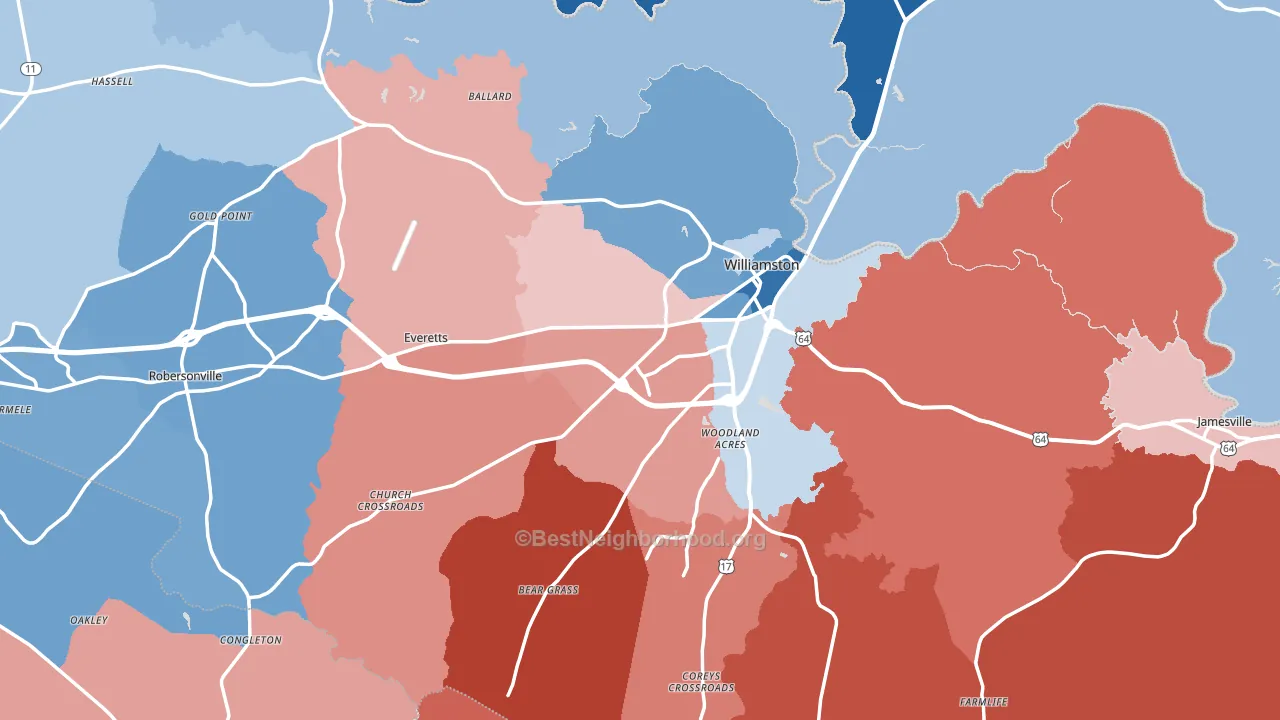 Martin County, NC block-group political-lean map