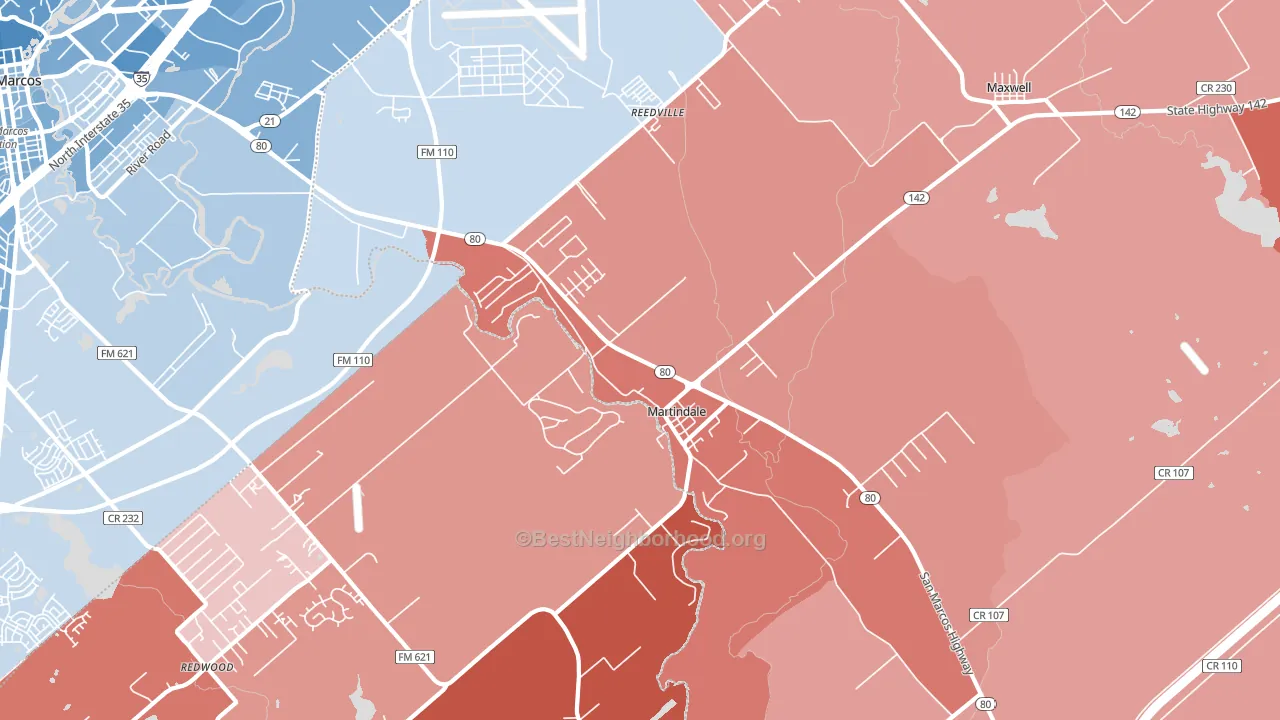 Martindale, TX block-group political-lean map