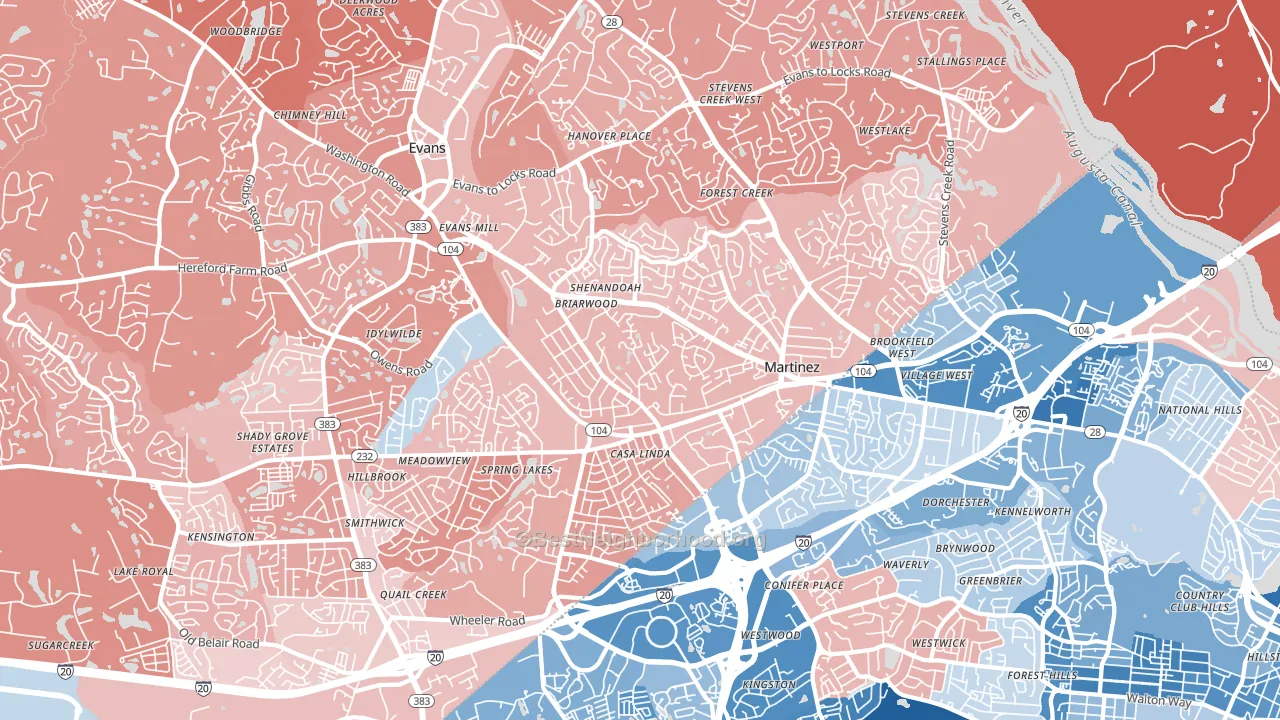 Martinez, GA block-group political-lean map