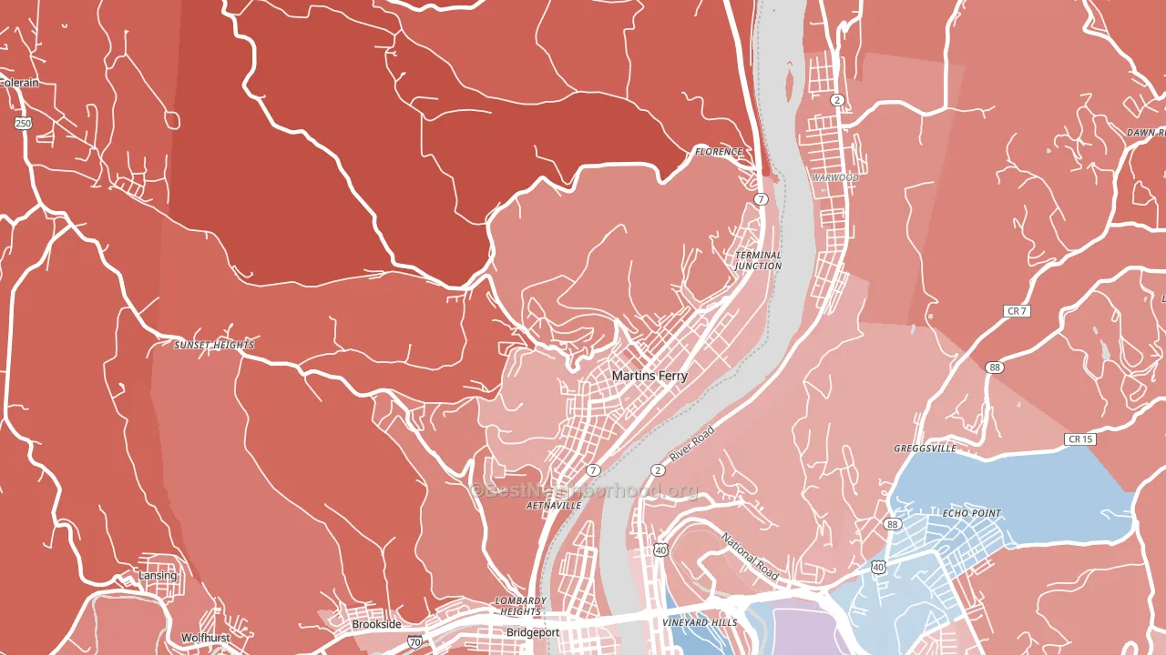 Martins Ferry, OH block-group political-lean map