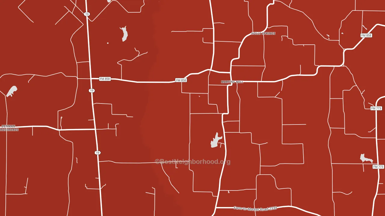 Martins Mill, TX block-group political-lean map