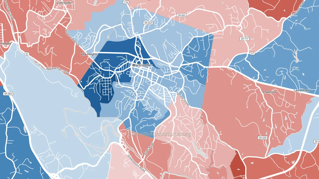Martinsville City, VA block-group political-lean map