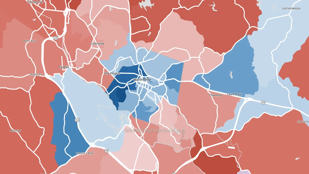 Martinsville, VA block-group political-lean map