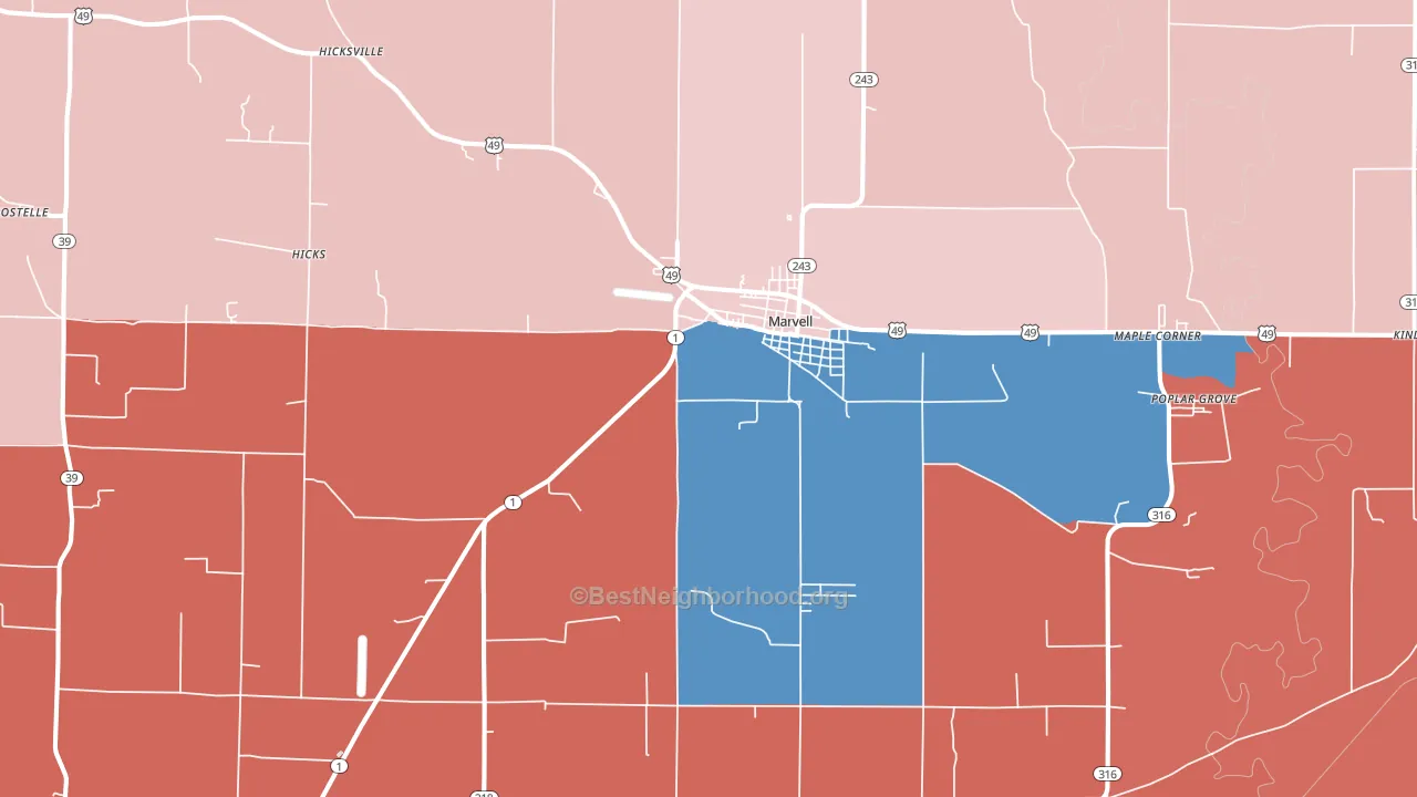 Marvell, AR block-group political-lean map