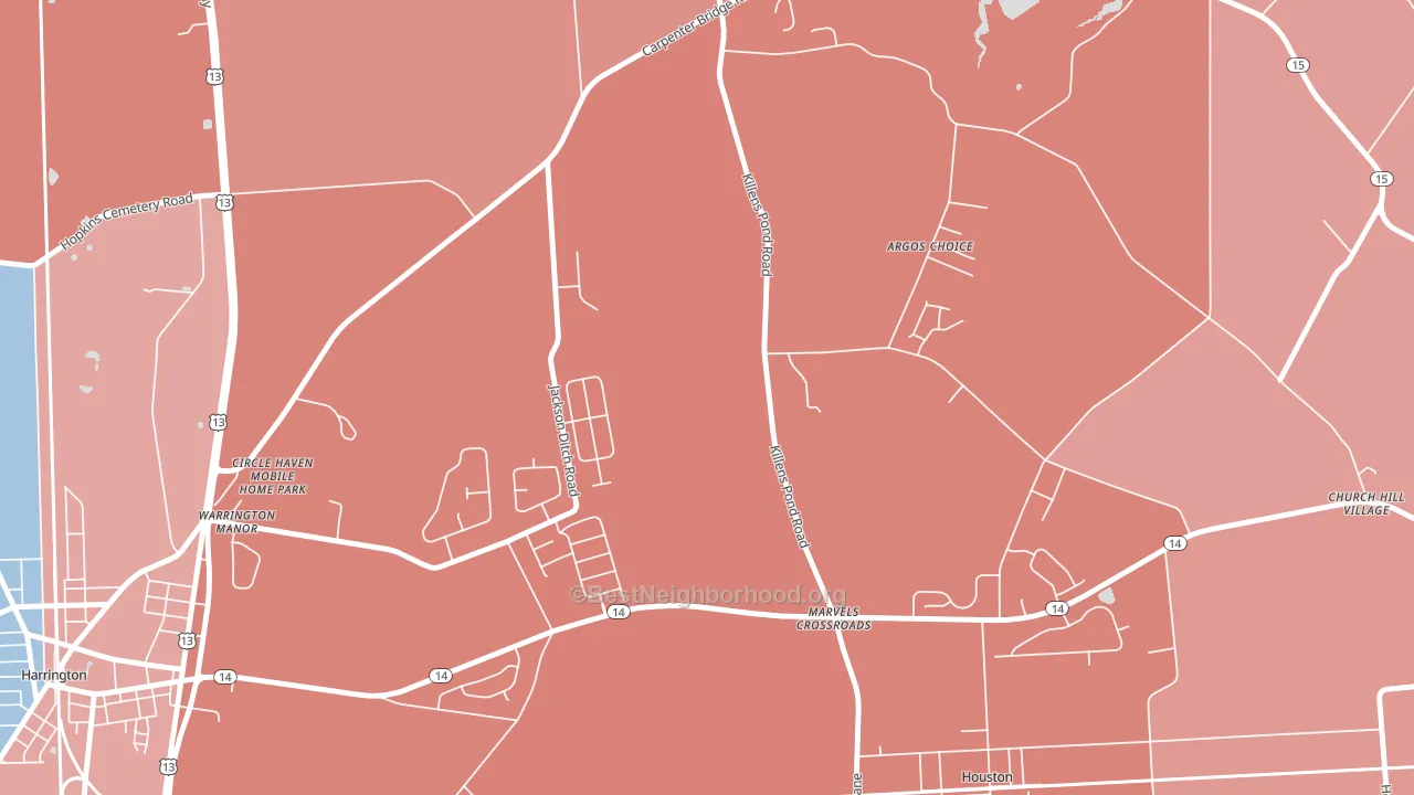 Marvels Crossroads, DE block-group political-lean map