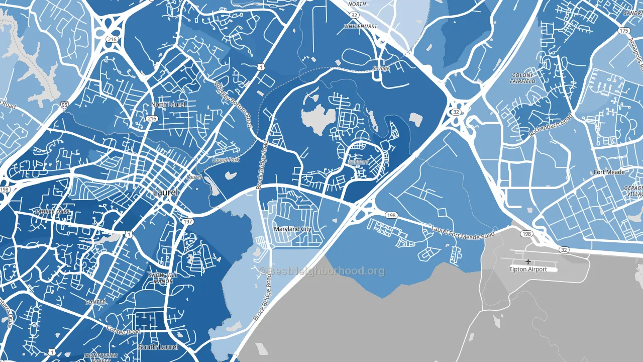 Maryland City, MD block-group political-lean map