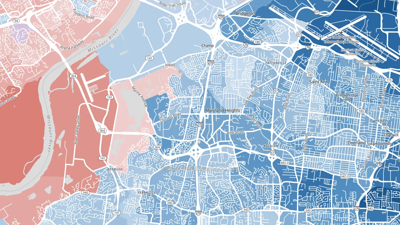 Maryland Heights, MO block-group political-lean map