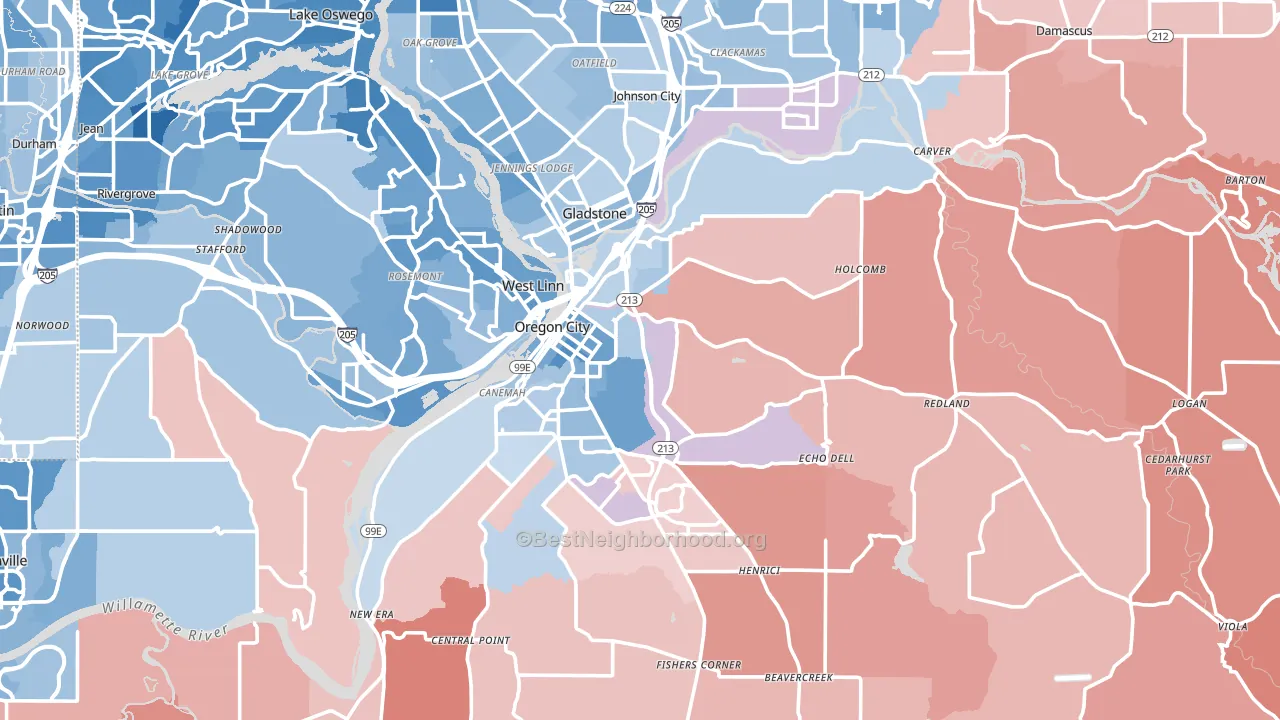 Marylhurst, OR block-group political-lean map