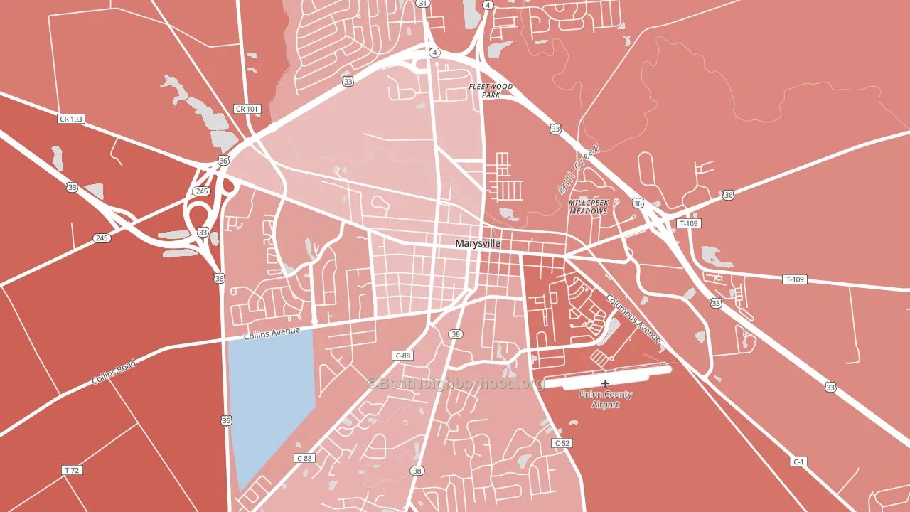 Marysville Historic District, Marysville, OH block-group political-lean map