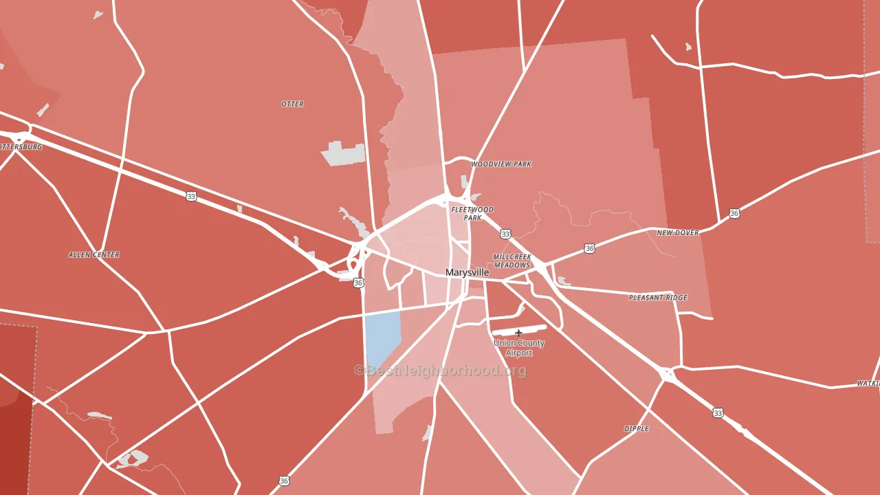Marysville, OH block-group political-lean map