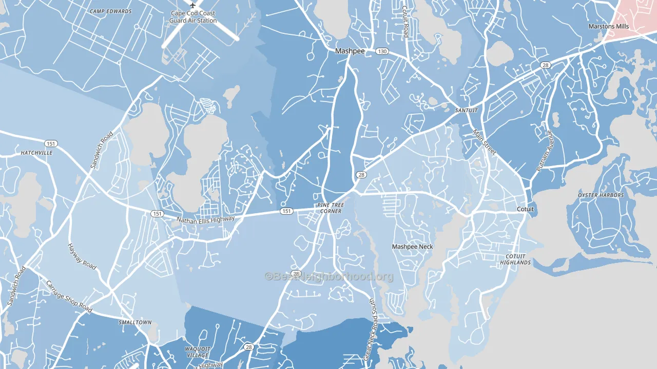 Mashpee, MA block-group political-lean map