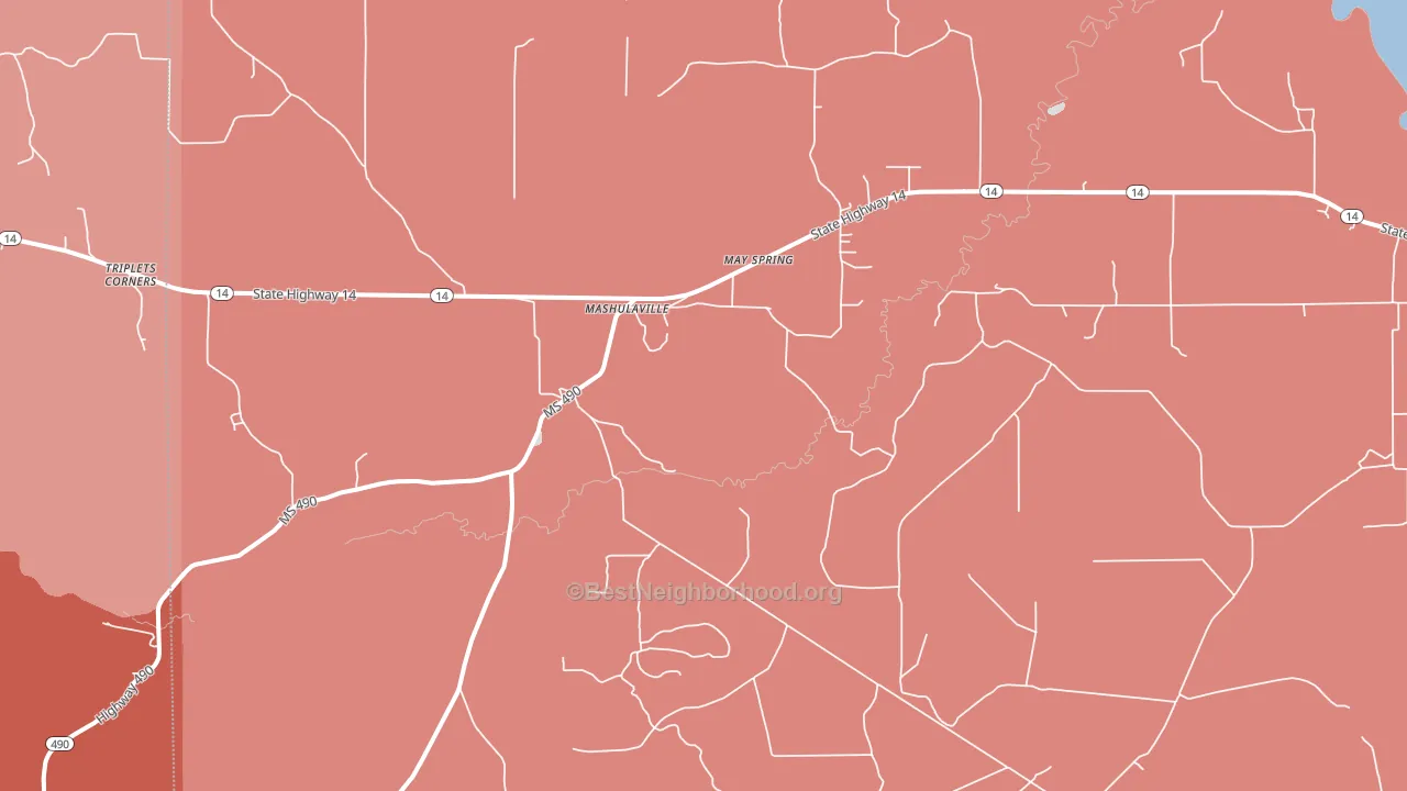 Mashulaville, MS block-group political-lean map