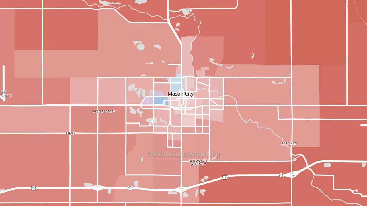 Mason City, IA block-group political-lean map