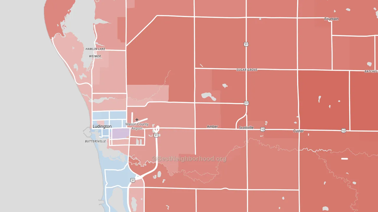 Mason County, MI block-group political-lean map