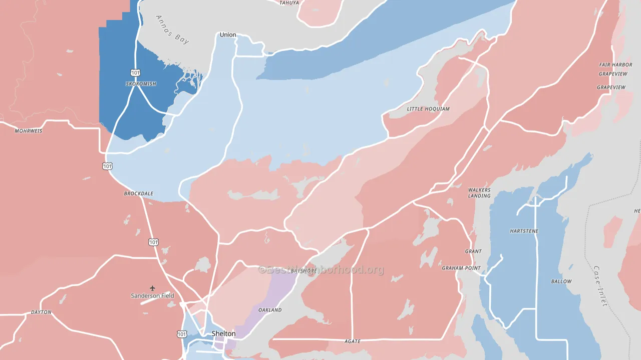 Mason County, WA block-group political-lean map
