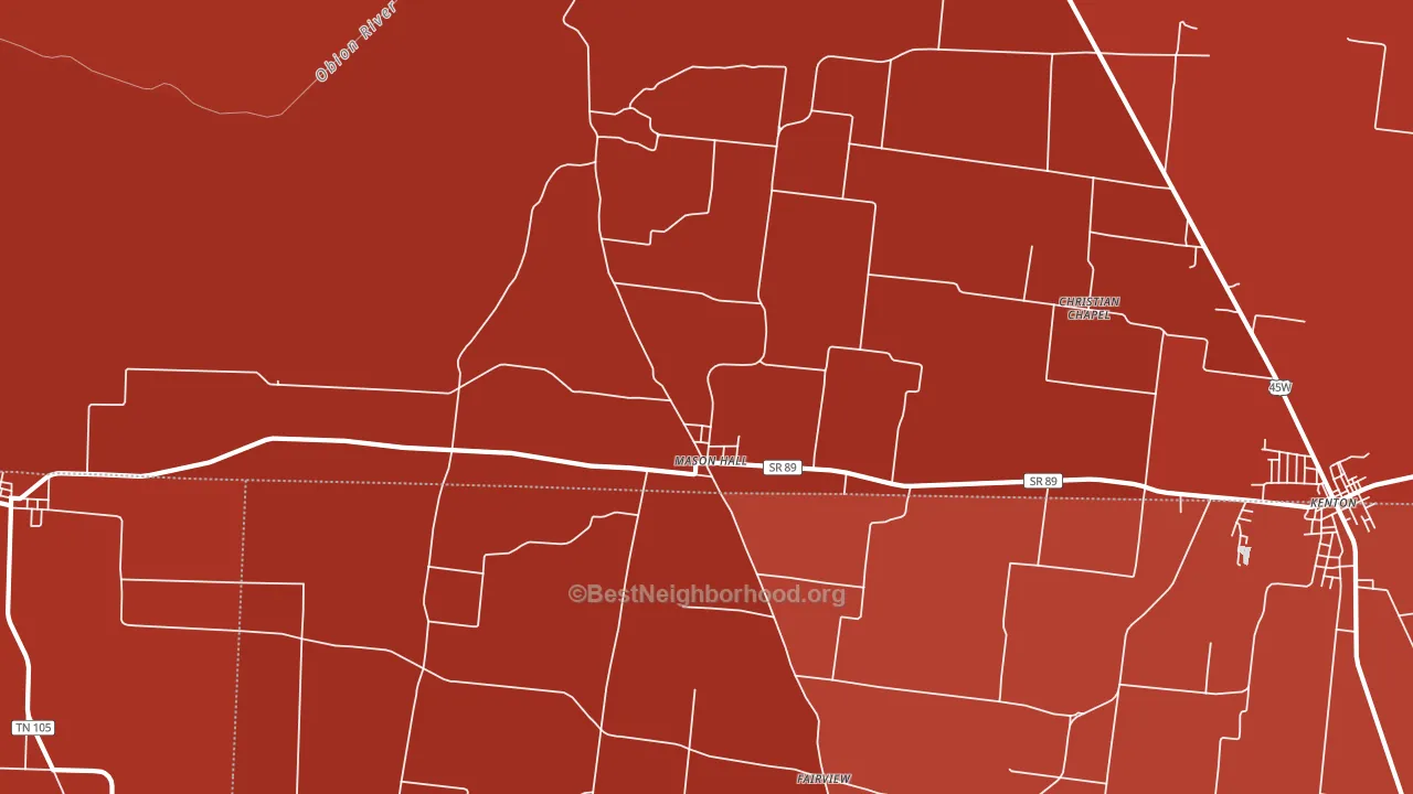 Mason Hall, TN block-group political-lean map