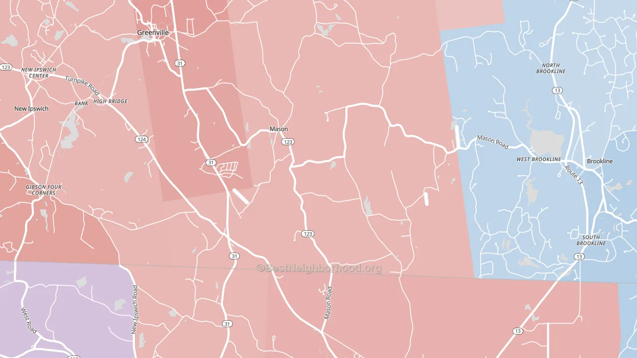 Mason, NH block-group political-lean map