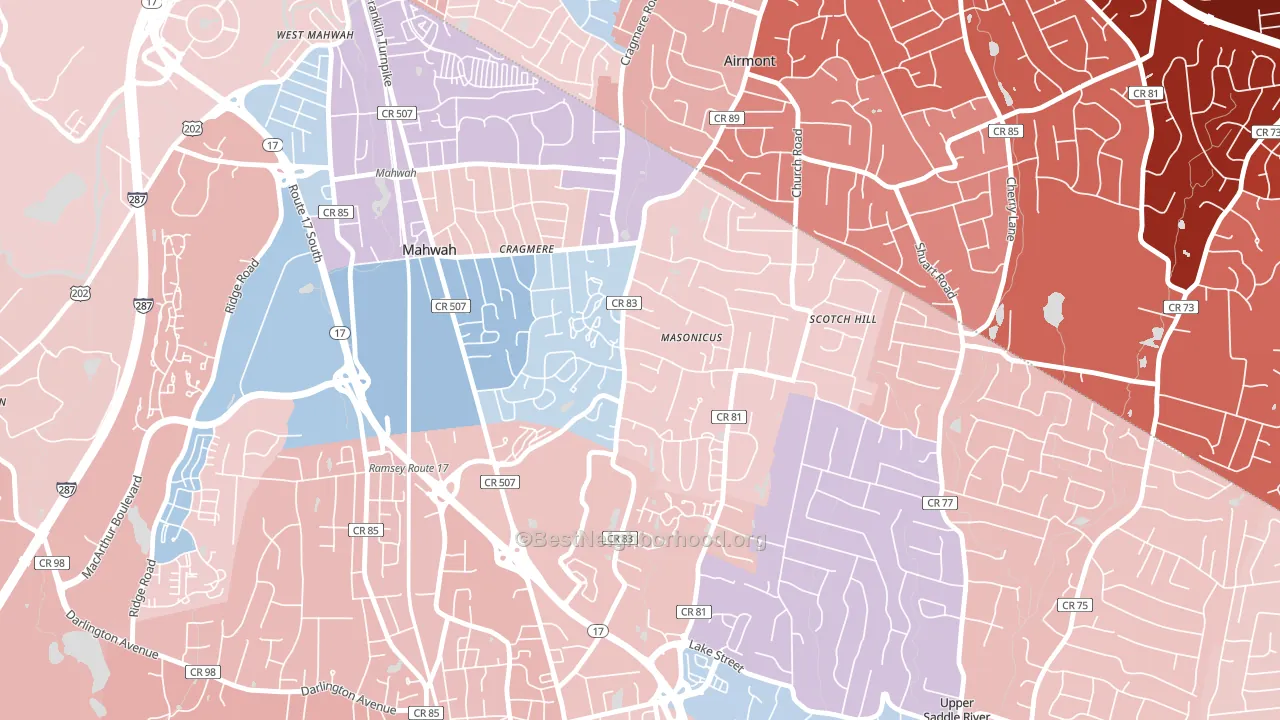 Masonicus, Mahwah, NJ block-group political-lean map