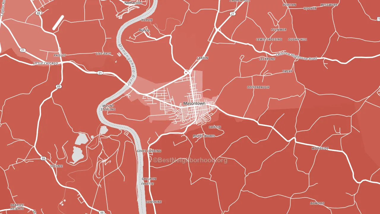 Masontown, PA block-group political-lean map