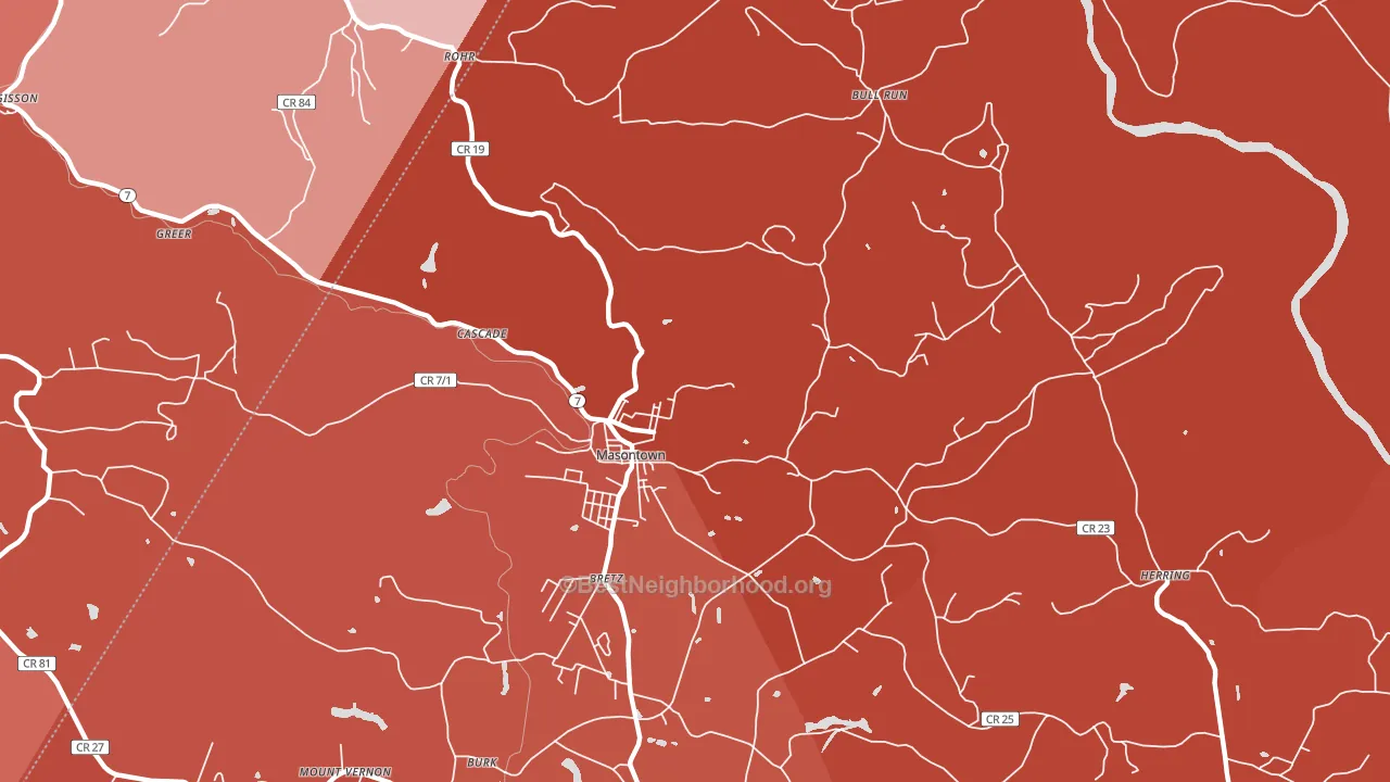 Masontown, WV block-group political-lean map