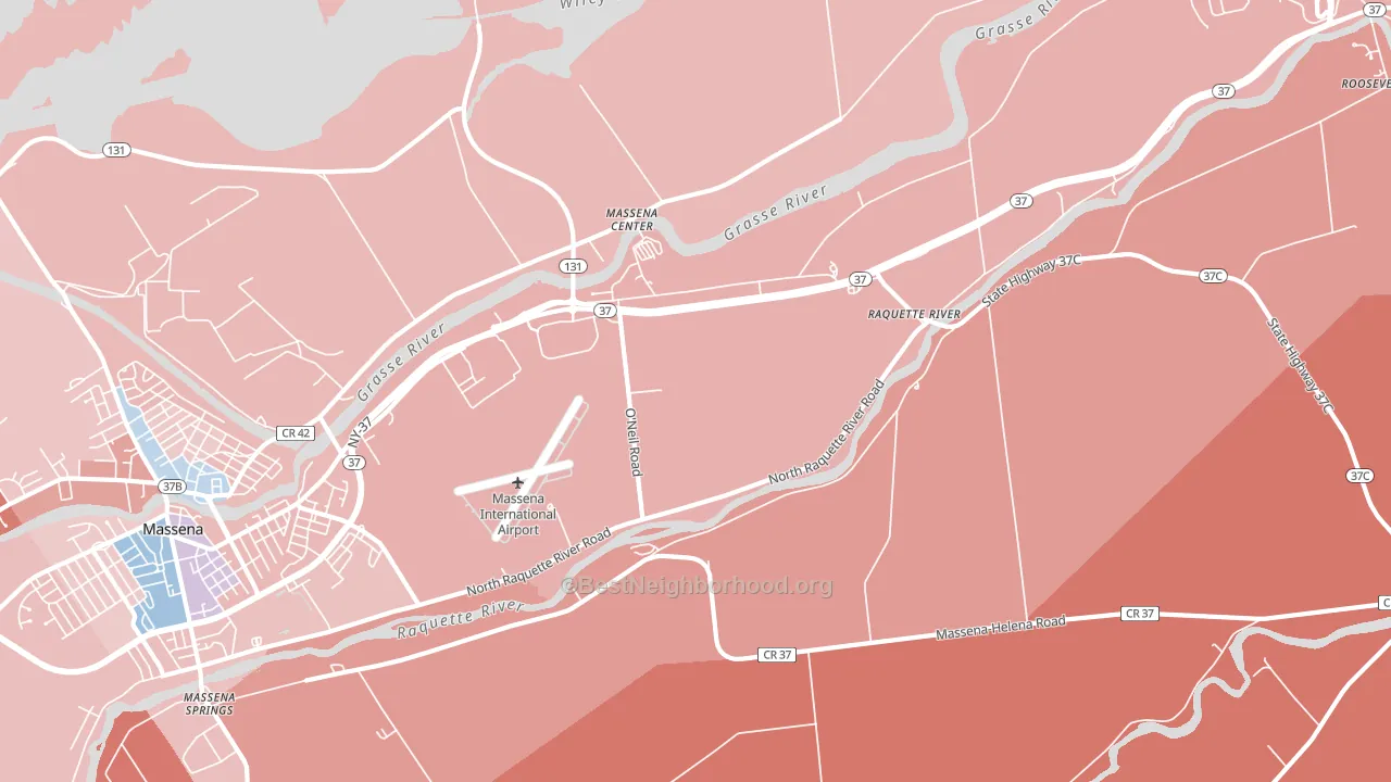 Massena Center, NY block-group political-lean map