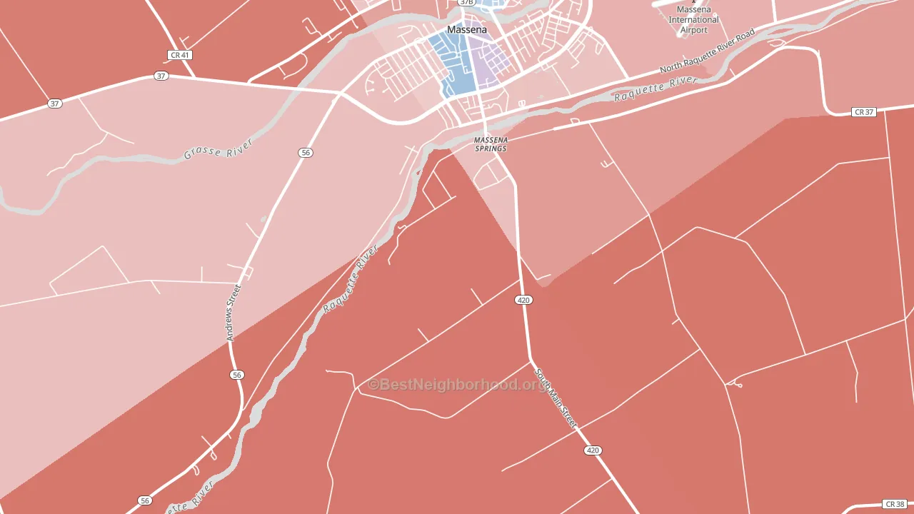 Massena Springs, NY block-group political-lean map
