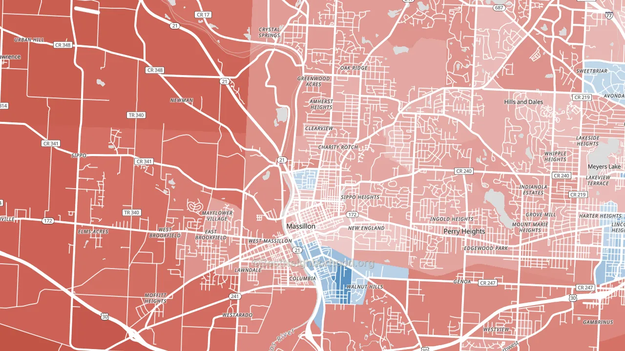 Massillon, OH block-group political-lean map