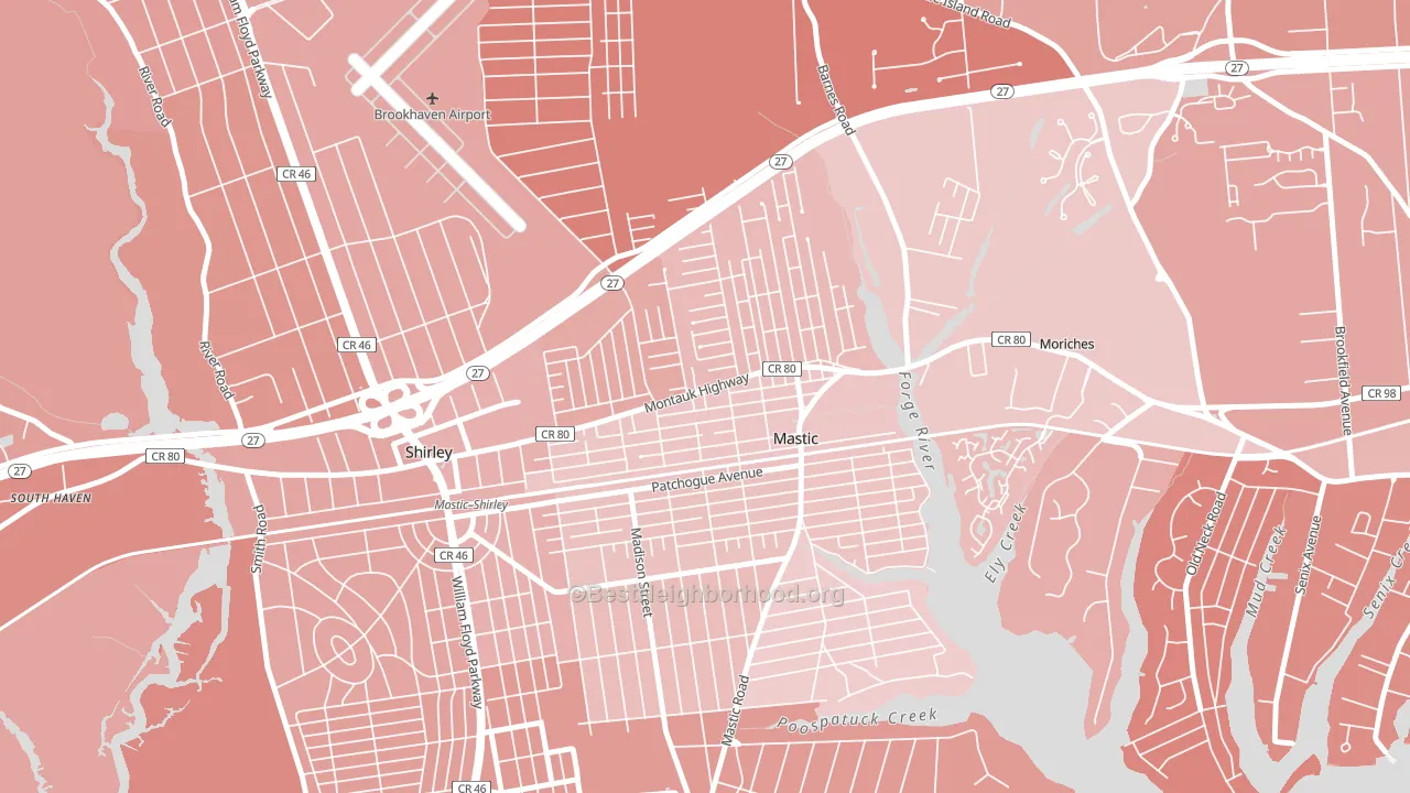 Mastic, NY block-group political-lean map
