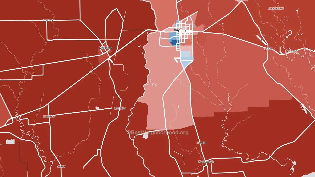 Matagorda County, TX block-group political-lean map