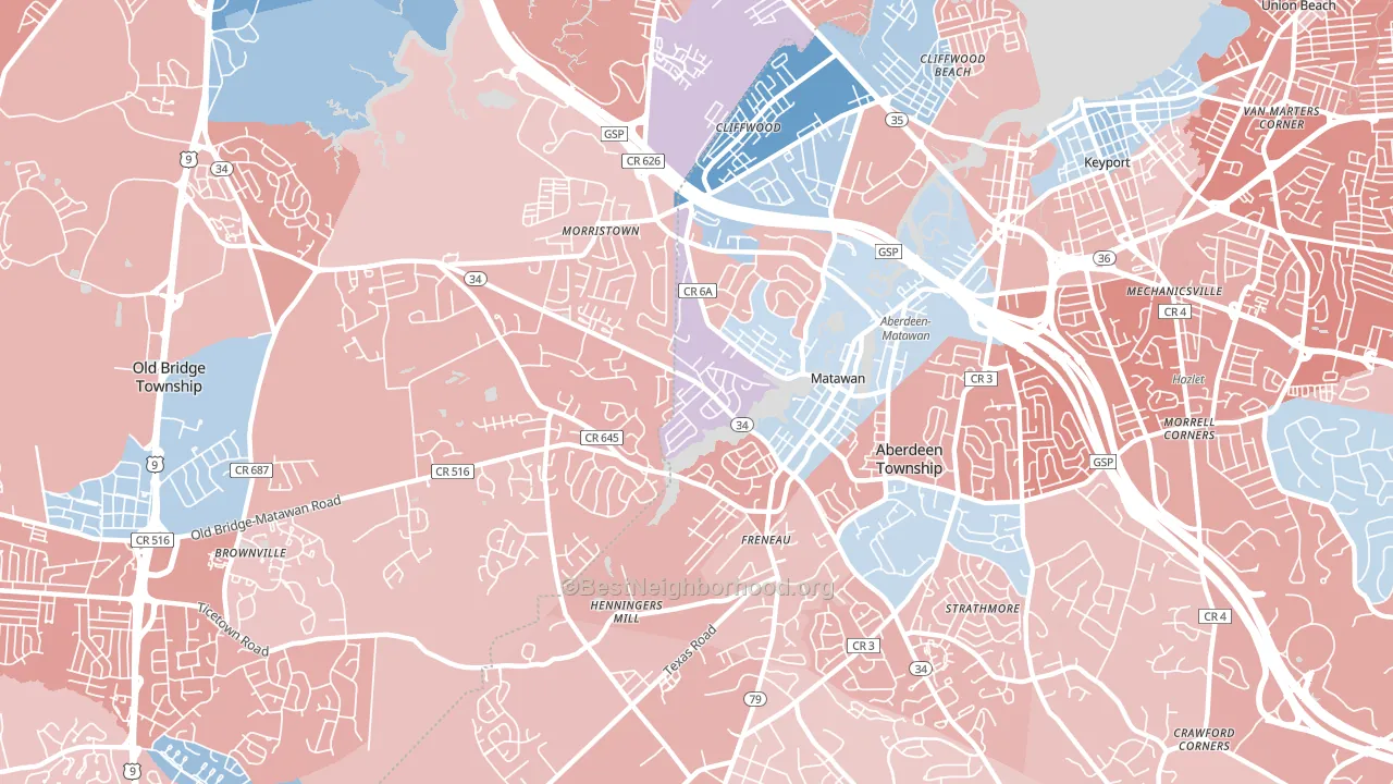 Matawan, NJ block-group political-lean map