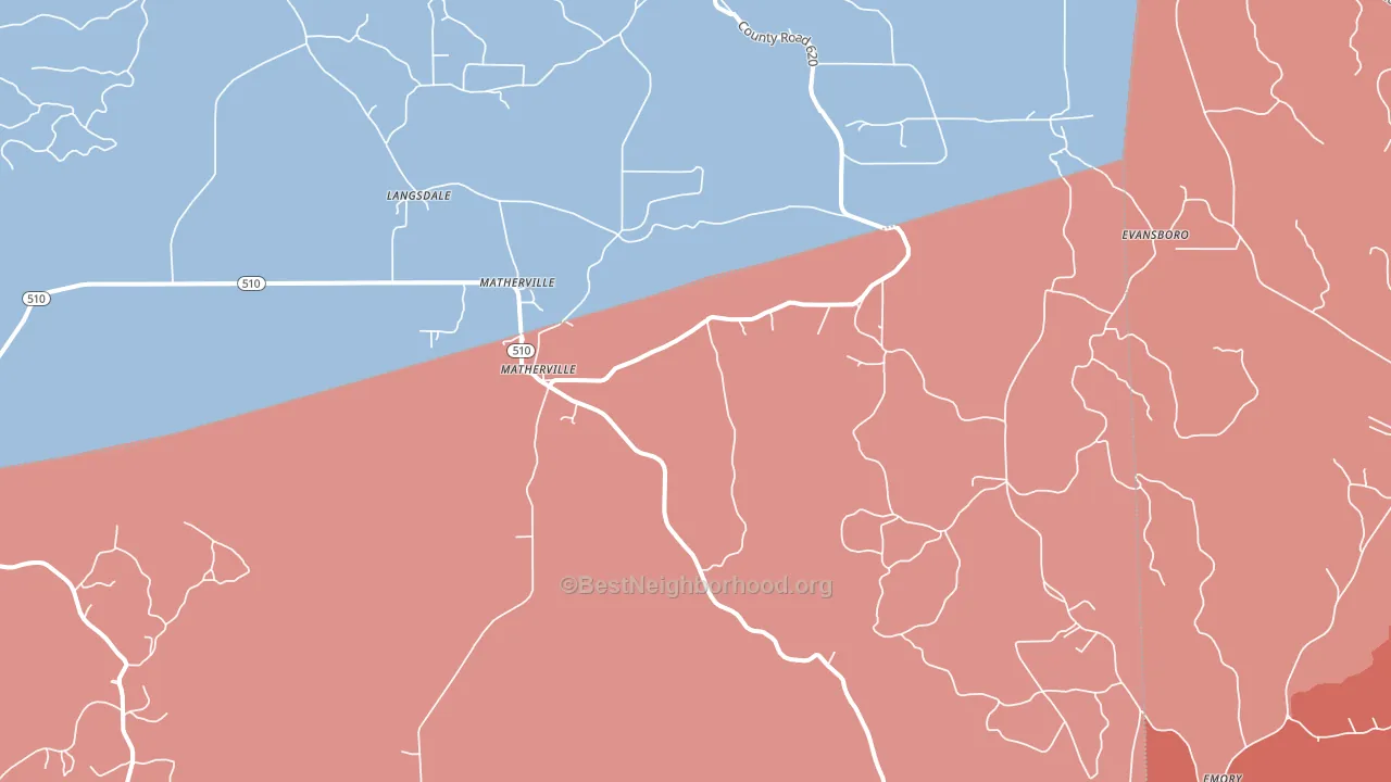 Matherville, MS block-group political-lean map
