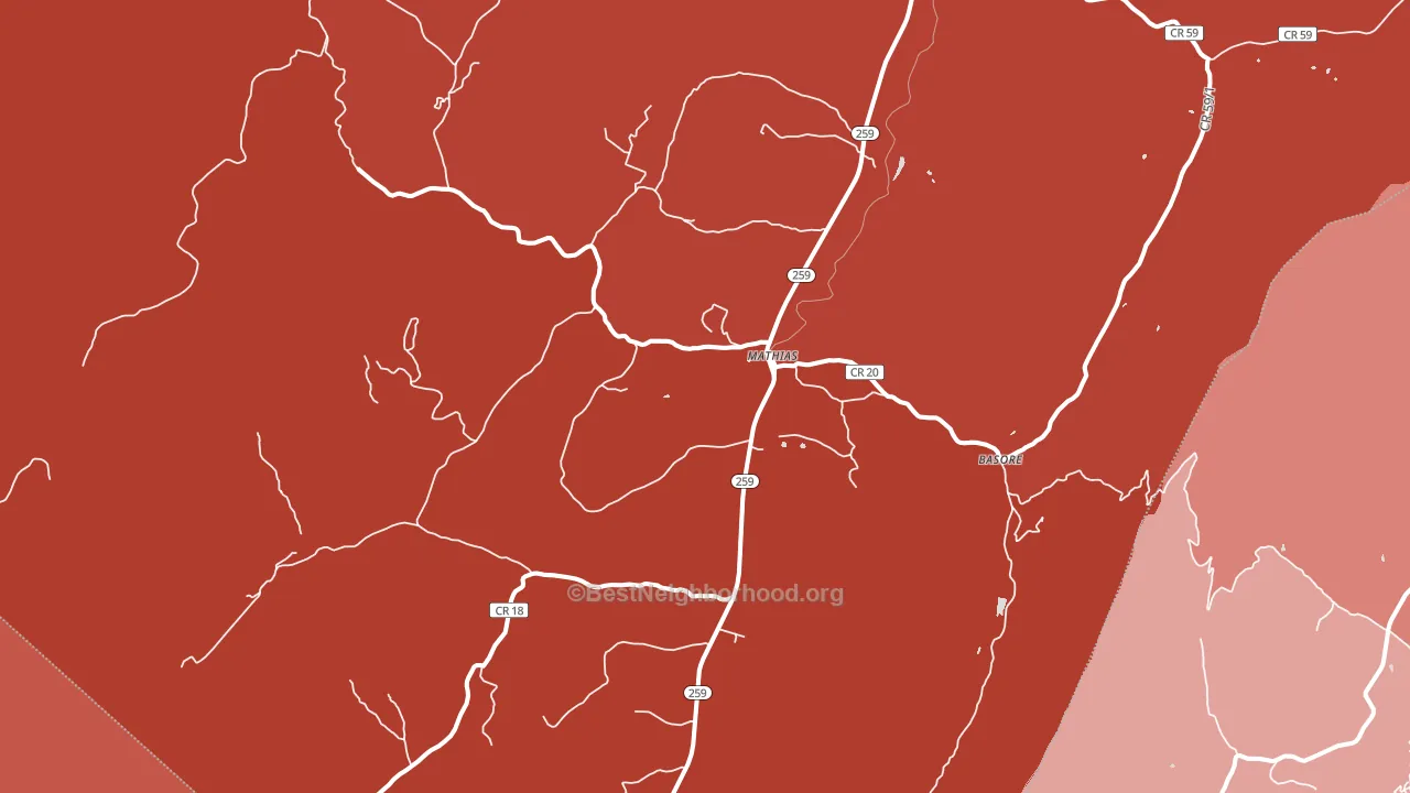 Mathias, WV block-group political-lean map