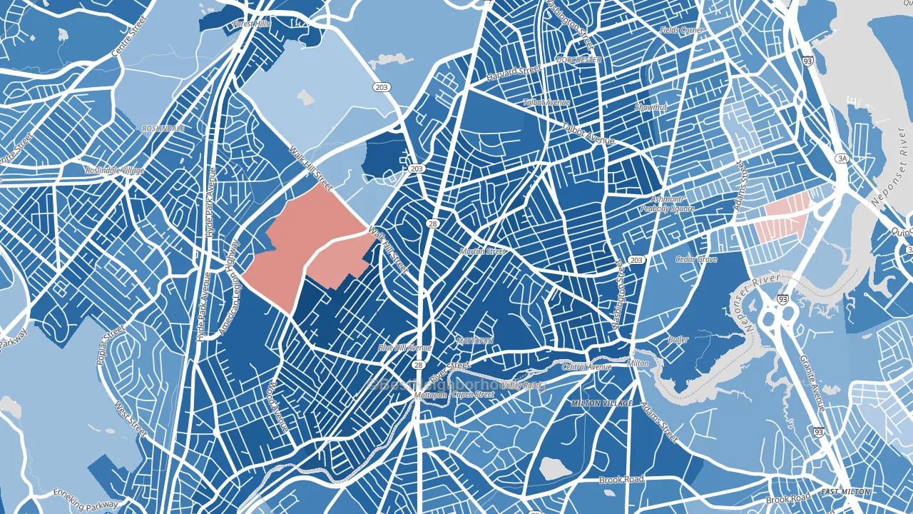 Mattapan, MA block-group political-lean map