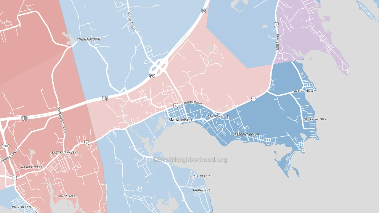 Mattapoisett Center, MA block-group political-lean map