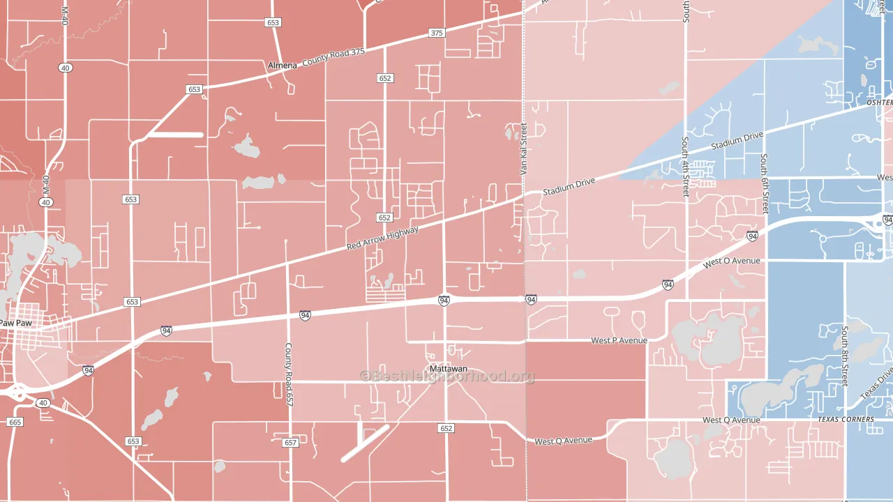 Mattawan, MI block-group political-lean map