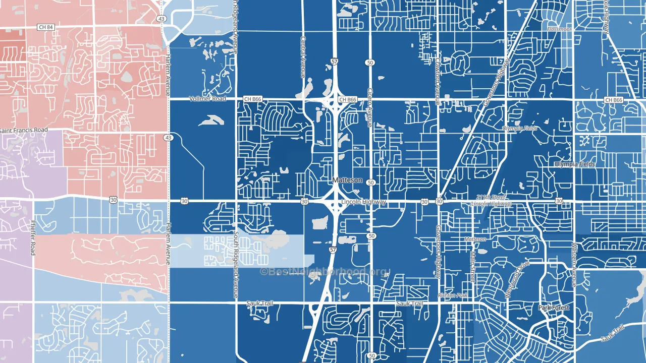 Matteson, IL block-group political-lean map