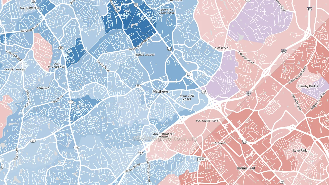 Matthews, NC block-group political-lean map